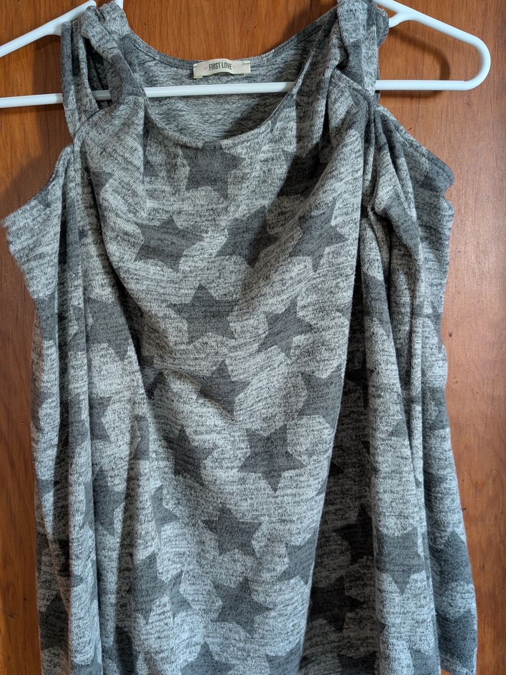 First Love Women's Gray Star Print Cold-Shoulder Sweater
